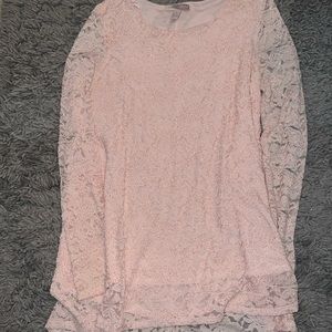 Forever 21 Pink Lace Overlay Long Sleeve Dress